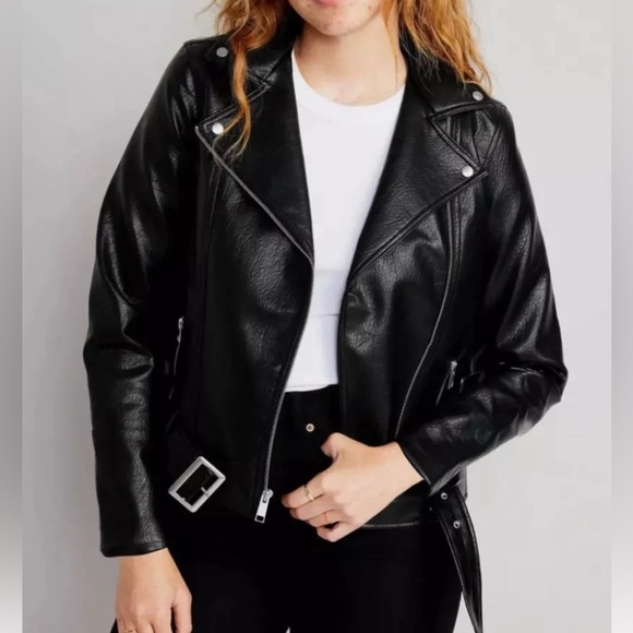 Old Navy Biker Jacket Size Small Black Faux Leather Moto Motorcycle Coat NEW - Picture 1 of 9